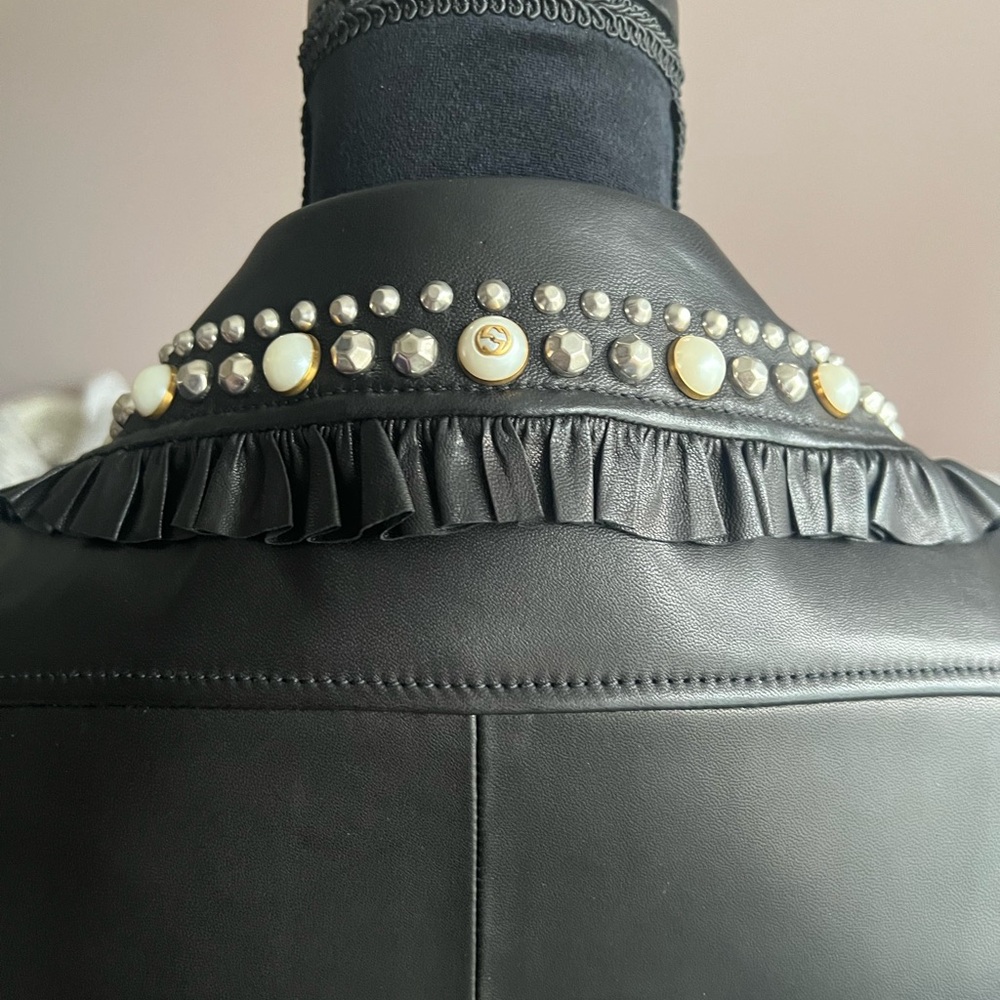 NWT✨ Gucci 2017 Lamb Leather Biker Jacket – Studded & Pearl Detail (IT40 / US 4) - Picture 11 of 13